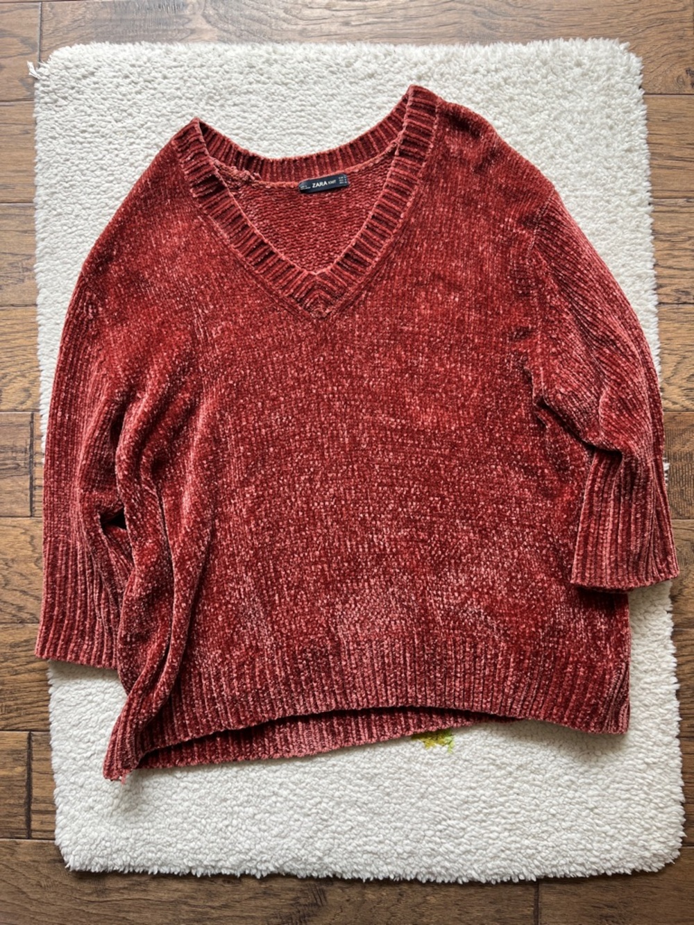 ZARA Burnt Orange Chenille V-Neck Sweater